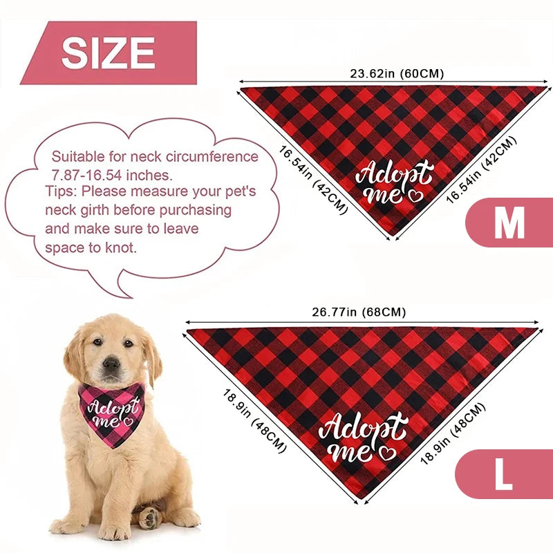 Adopt Me Dog Accessories Dog Bandanas Plaid Adjustable Scarves for Dogs and Cats