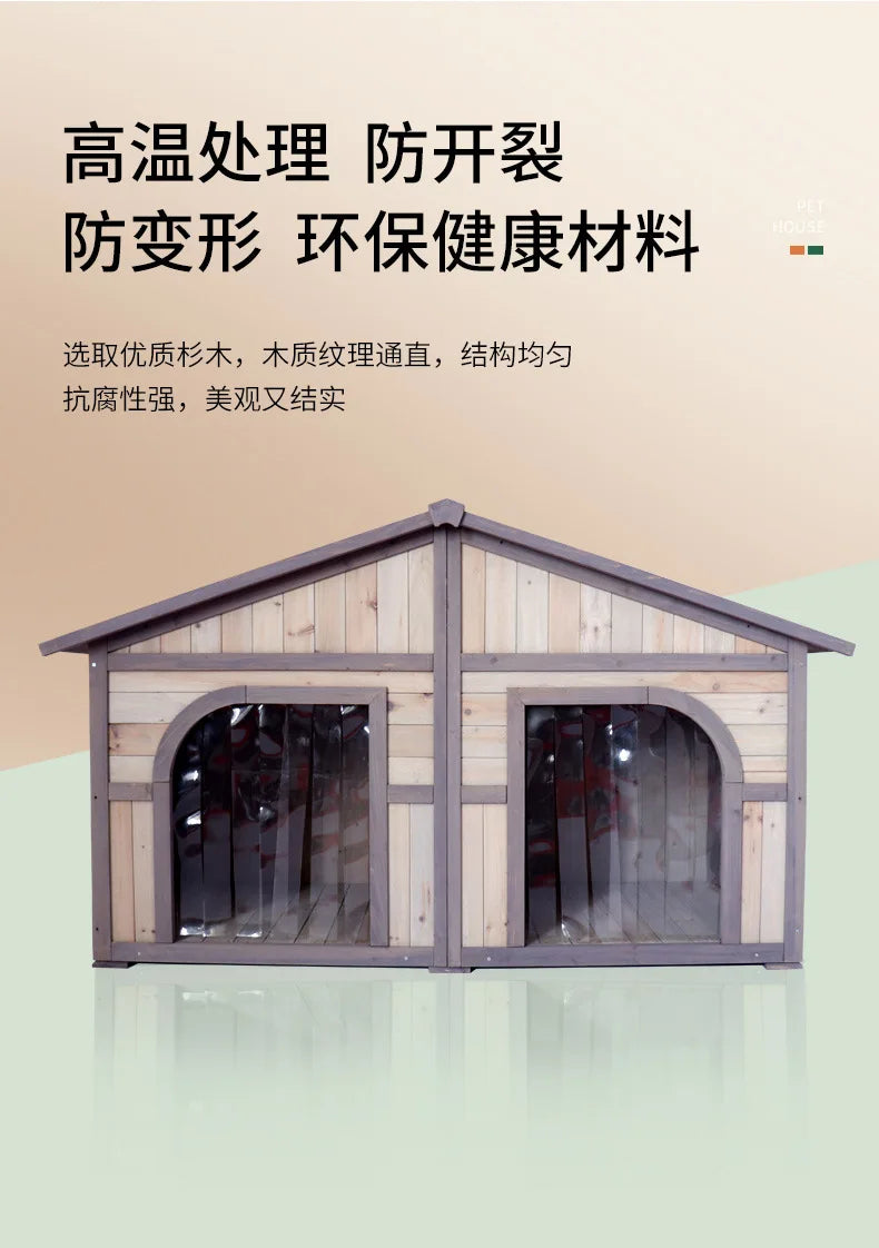 Solid wood dog house dog villa wooden kennel waterproof and rainproof outdoor large kennel dog house type pet