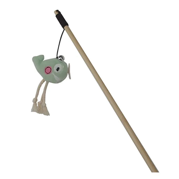 Cat Toy Cat Teaser Sticks Wooden Rod Funny Cat Stick Light Color Plush Doll Elastic Rope With Bell Cat Self-hi Toy