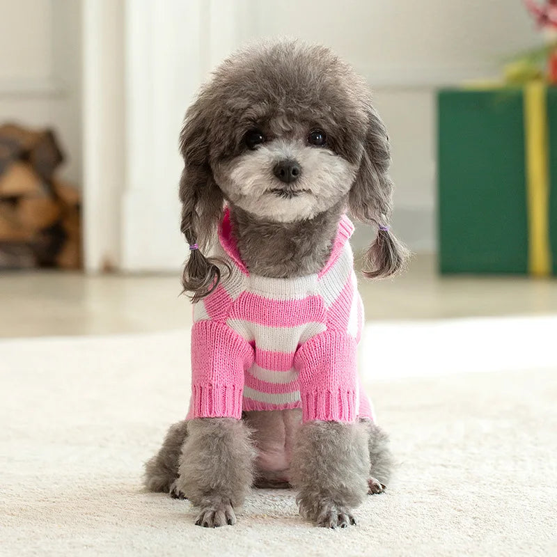 Dog Cat Sweater for Small Medium Dogs Stripe Knitted Christamas Sweater Hooded Autumn Winter Pet Clothes Xmas Puppy Outfits