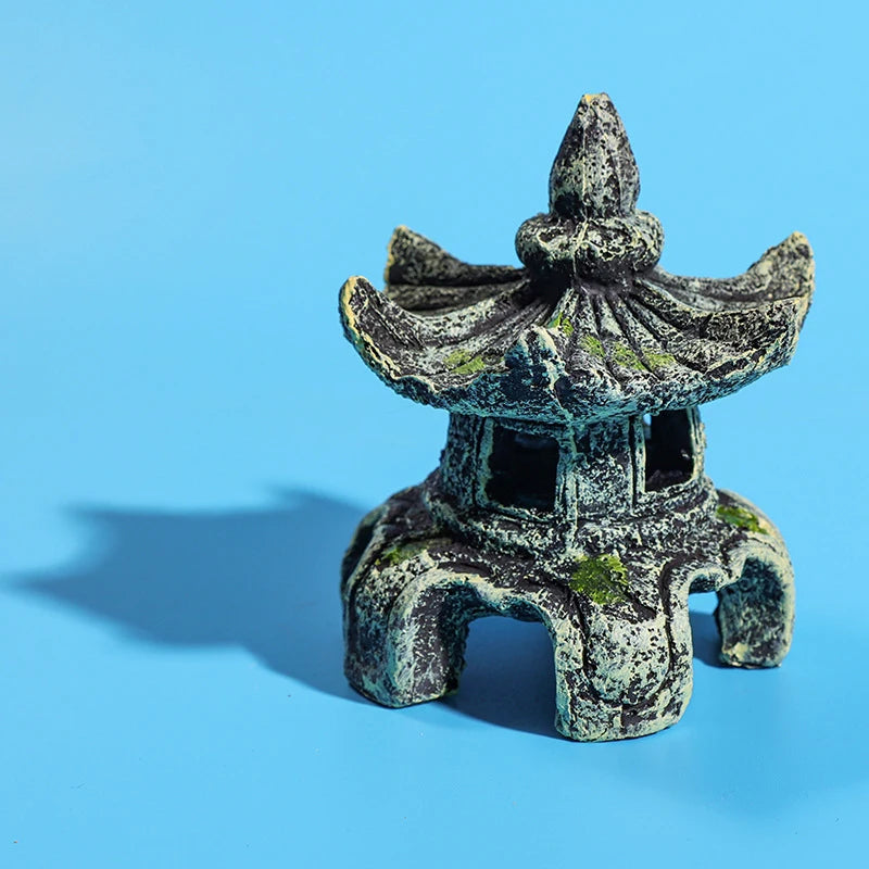 Resin Artificial Fish Tank Ancient Pavilion Decoration Aquarium Rock Cave Building Decoration Aquatic Landscaping Ornament Decor