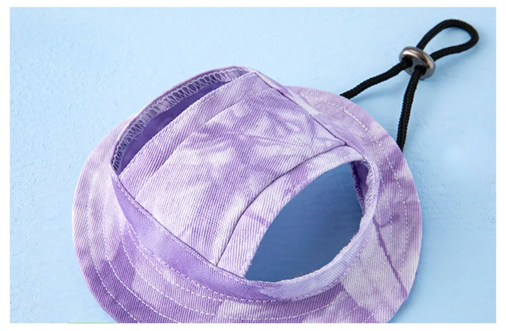Adjustable Dog Hat Fashion Tie-dyed Pet Bucket Hats with Ear Holes Round Brim Dog Cap Outdoor Sun Bonnet Cat Cap Pet Accessories