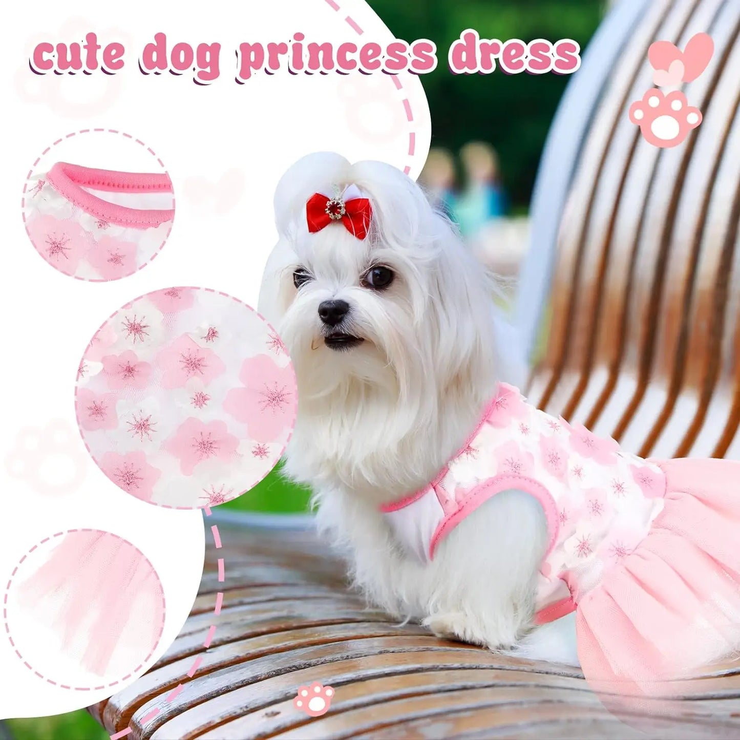 Cute Girl Dog Dress Bowknot Princess Lace Tulle Skirt Ruffle Tutu Dress for Small Dogs Cats Chihuahua York Summer Puppy Clothes