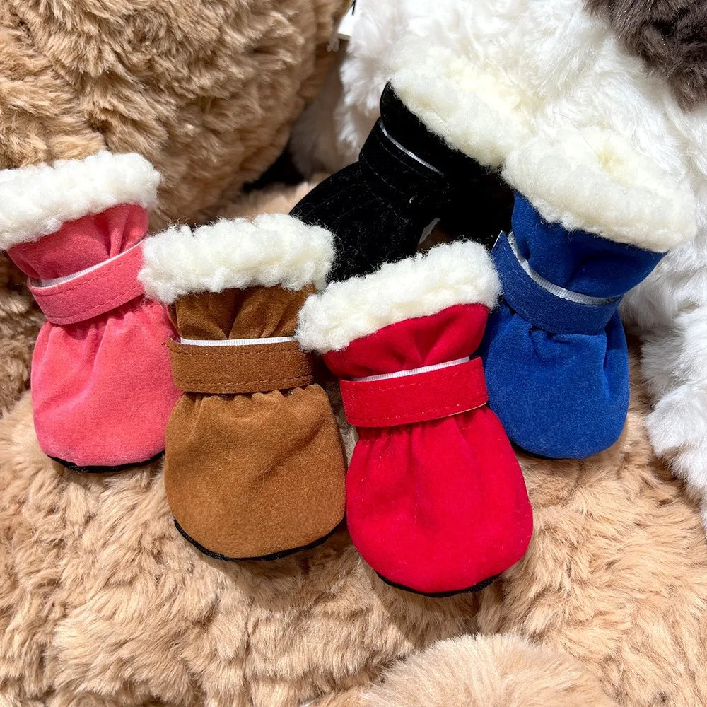 Solid Chamois Velvet Dog Socks Winter Outdoor Walking Chihuahua Non Slip Shoes for Puppy Soft Warm Accessories Feet Protector