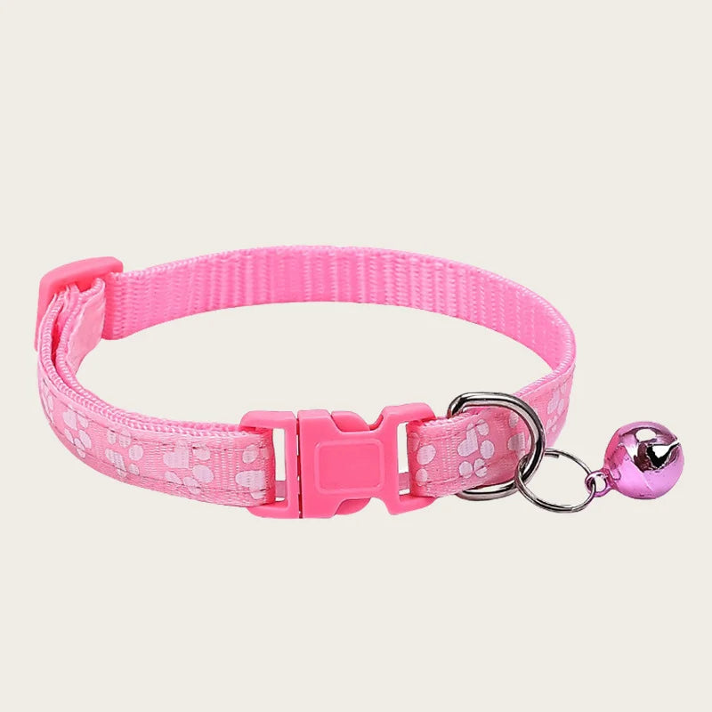 1pcs Pet Collar with Bell for Kitten Puppie Small Animal Adjustable Nylon Collar with Cute Paw Print Pattern Guinea Pig Collar