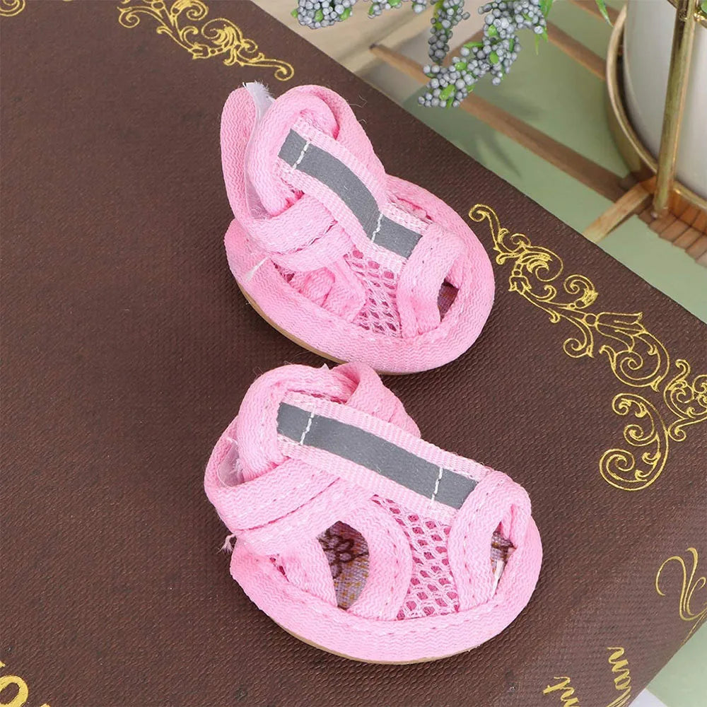 4pcs Small Size Dogs Mesh Sandals Breathable Summer Dog Shoes Safety Reflective Anti-Slip Sneakers for Puppy Teddy Pet Supplies
