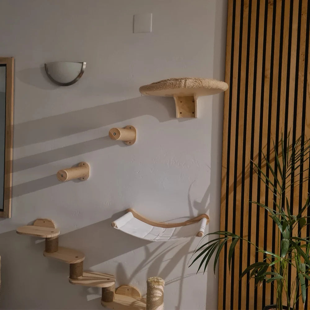 Cats Tree Tower Cat Hammock Bed Cat Climbing Shelves Wall Mounted Kitten Boho Furniture Pet Toys For Kitty Relax & Play Indoor