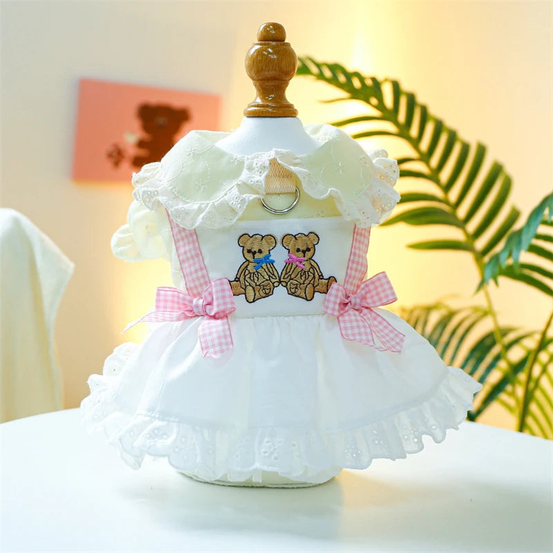 Sweet Princess Female Puppy Summer Clothes Wedding Party Dress for Dogs White Lace French Bulldog Small Medium Pet Cat Clothing