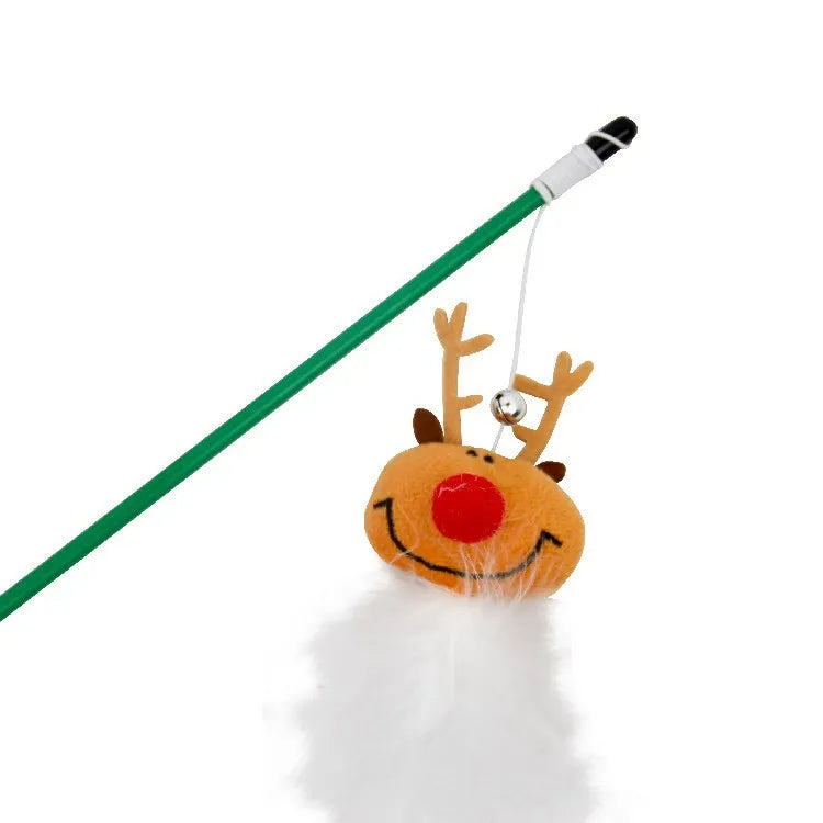 Cat Toy Cat Teaser Sticks Christmas Series Cat Stick Doll Old Reindeer Cat Stick Christmas Gift Bells Pet Supplies.