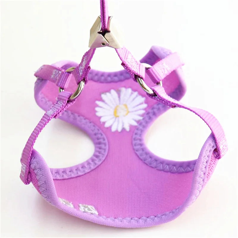 Nylon Dog Harness and Leash Set for Small Medium Dogs, Adjustable Daisy Embroidery Puppy Mesh Vest Harness Pet Accessories