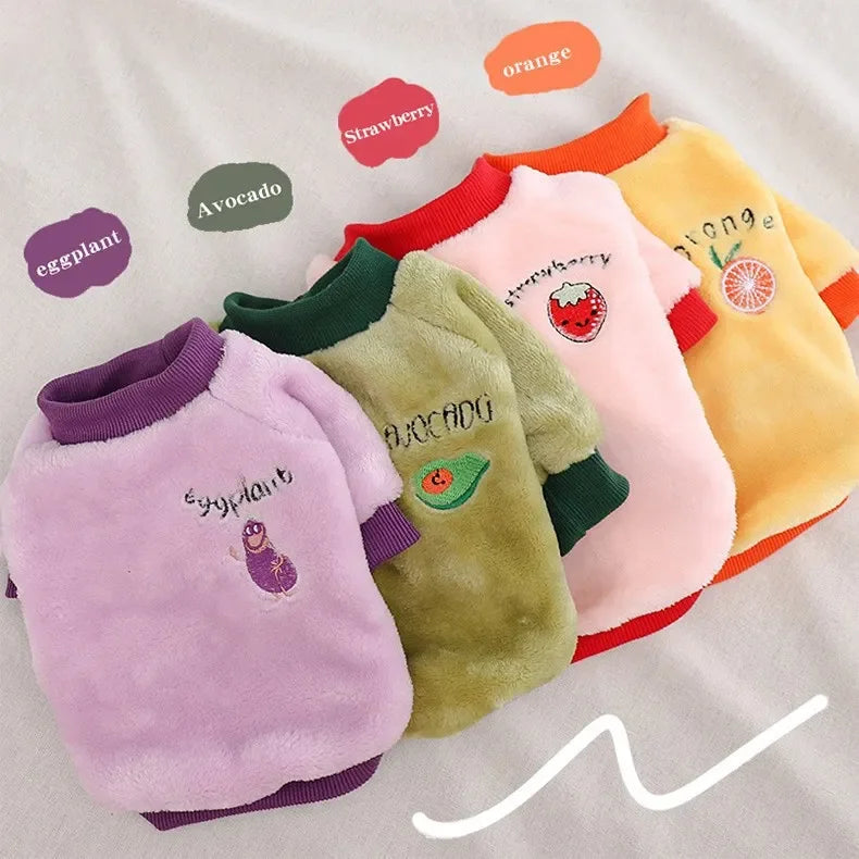 Pet Dog Clothes Warm Fleece Cute Fruit Print Coat Small Medium Cat Shirt Jacket Autumn Puppy Sweater Hoodie Chihuahua Yorkies