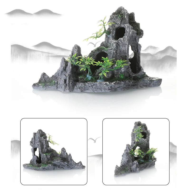 Resin Aquarium Rockery Mountain Decoration Artificial View Rock Cave Stone Tree Fish Tank Ornament Pet Supplies Home Decor New
