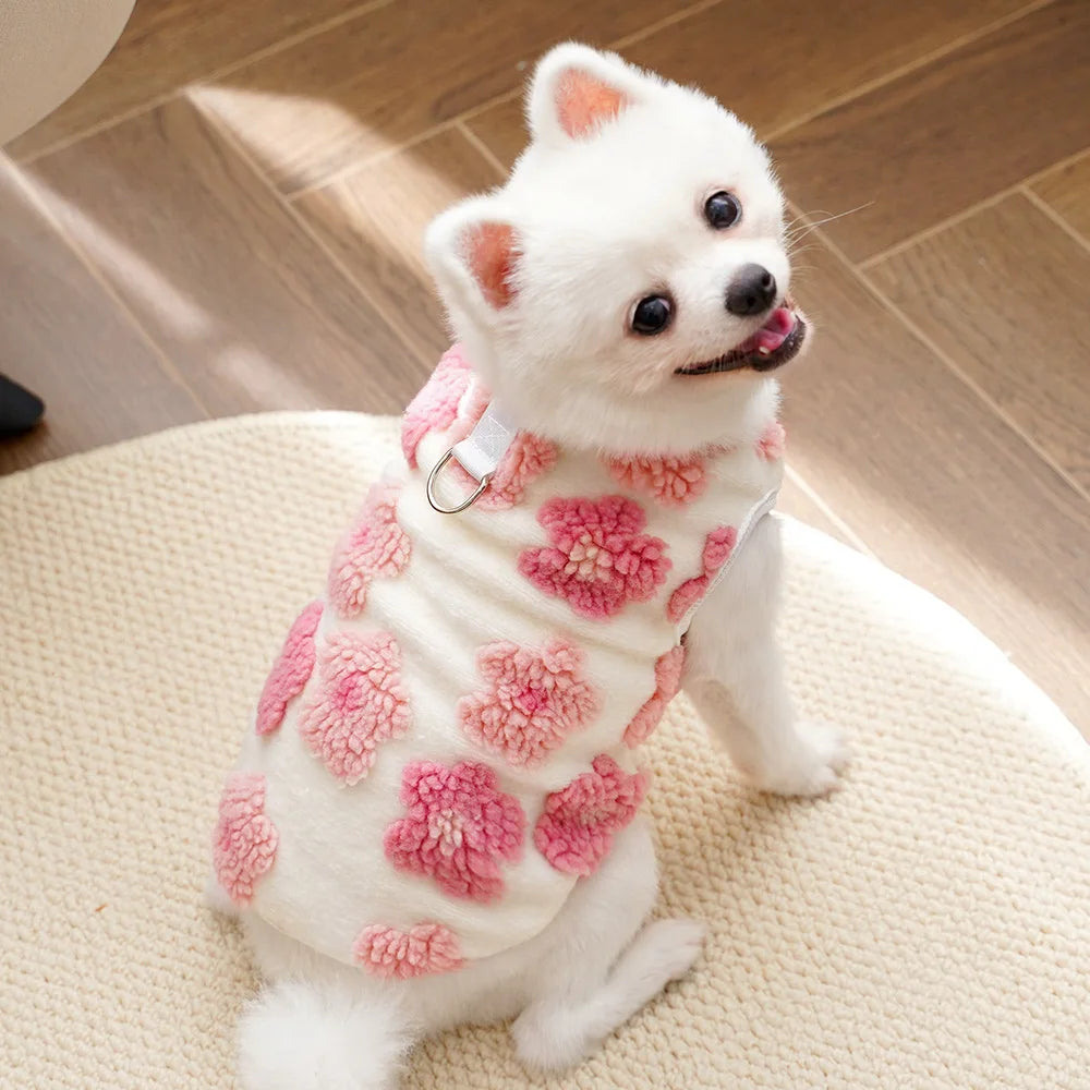 Dog Winter Coat Sherpa Warm Fleece Vest Sweater Flower Patterm Pet Clothes Cold Weather Jacket for Small Medium Dogs Puppy