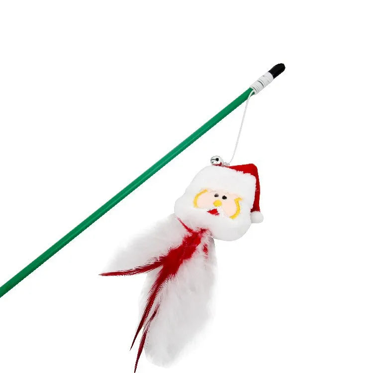Cat Toy Cat Teaser Sticks Christmas Series Cat Stick Doll Old Reindeer Cat Stick Christmas Gift Bells Pet Supplies.