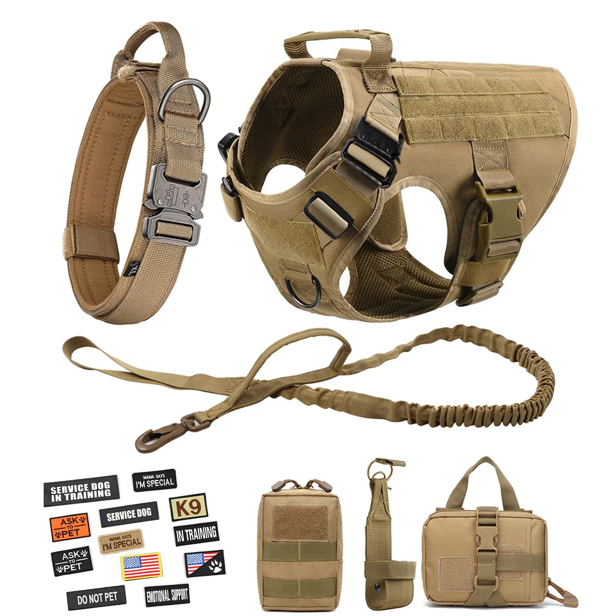 Tactical Training Large Dog Harness Collar Leash Molle Pouches Military Service Dog Vest Heavy Duty Dog Harness for Medium Dogs