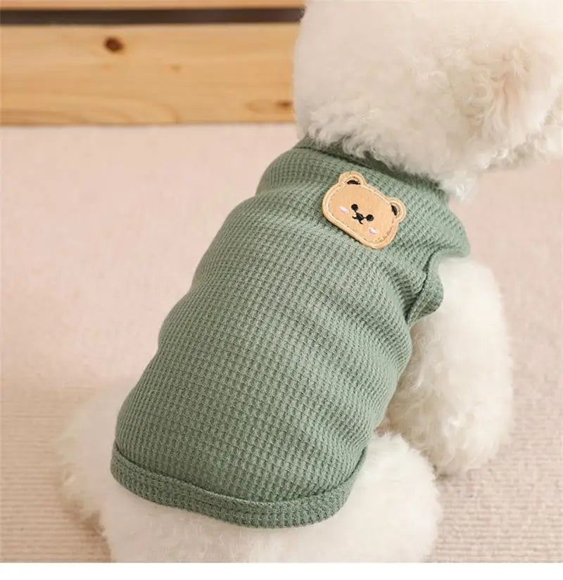 1pc Green Bear Vest Pet Dog Clothes Cat Solid T-shirt Clothing Dogs Thin Small Fashion Chihuahua Summer Breathable