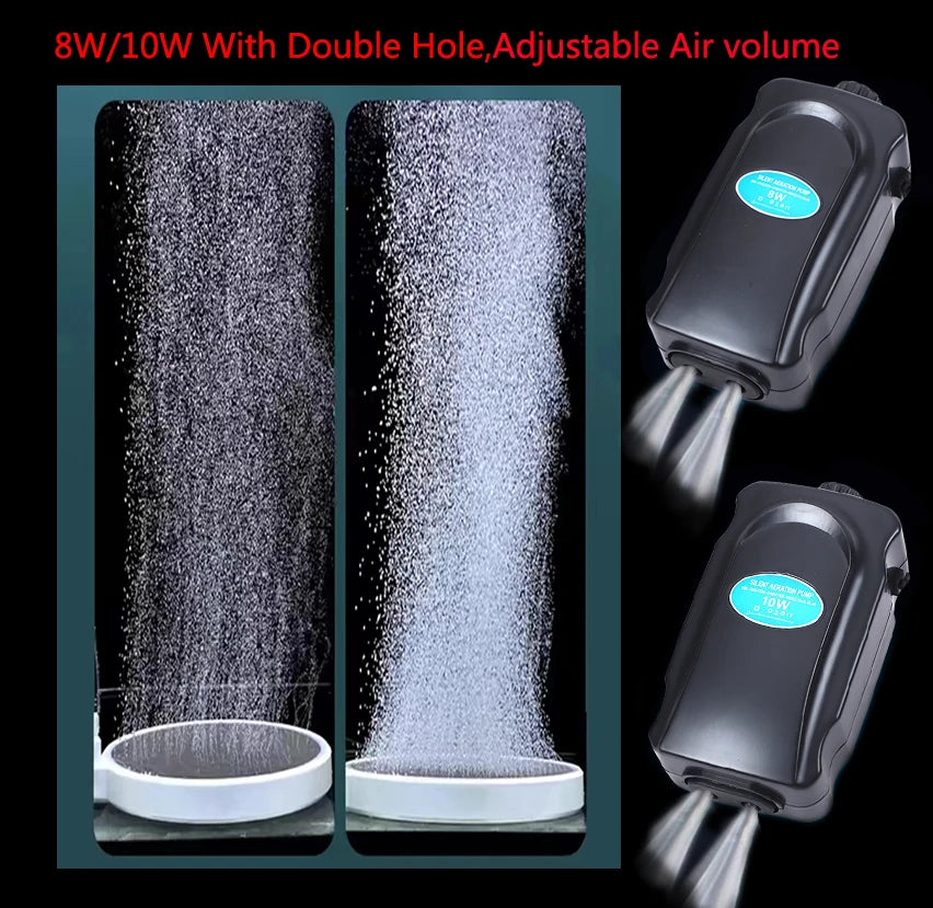 220~240V Silent Aquarium Oxygen Air Pump Fish Tank Adjustable Air Volume High Power Oxygenator Air Compressor Aerator 3/5/8/10W