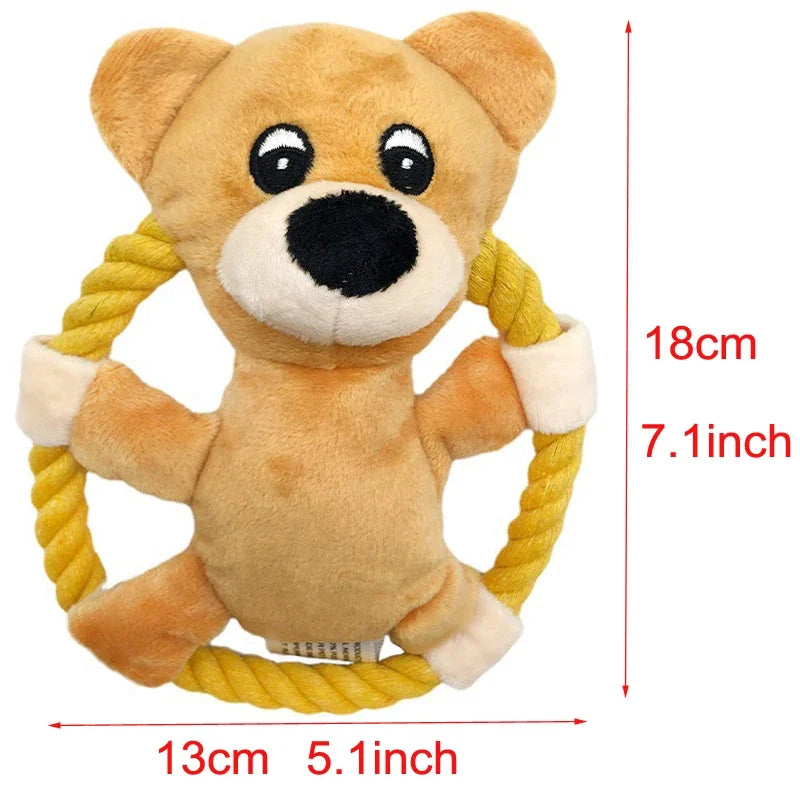 Squeaky Dog Toys for Small Medium Dogs, Pig Duck Bear Shape Puppy Teething Toy with Cotton Rope Animals Plush Interactive Toy