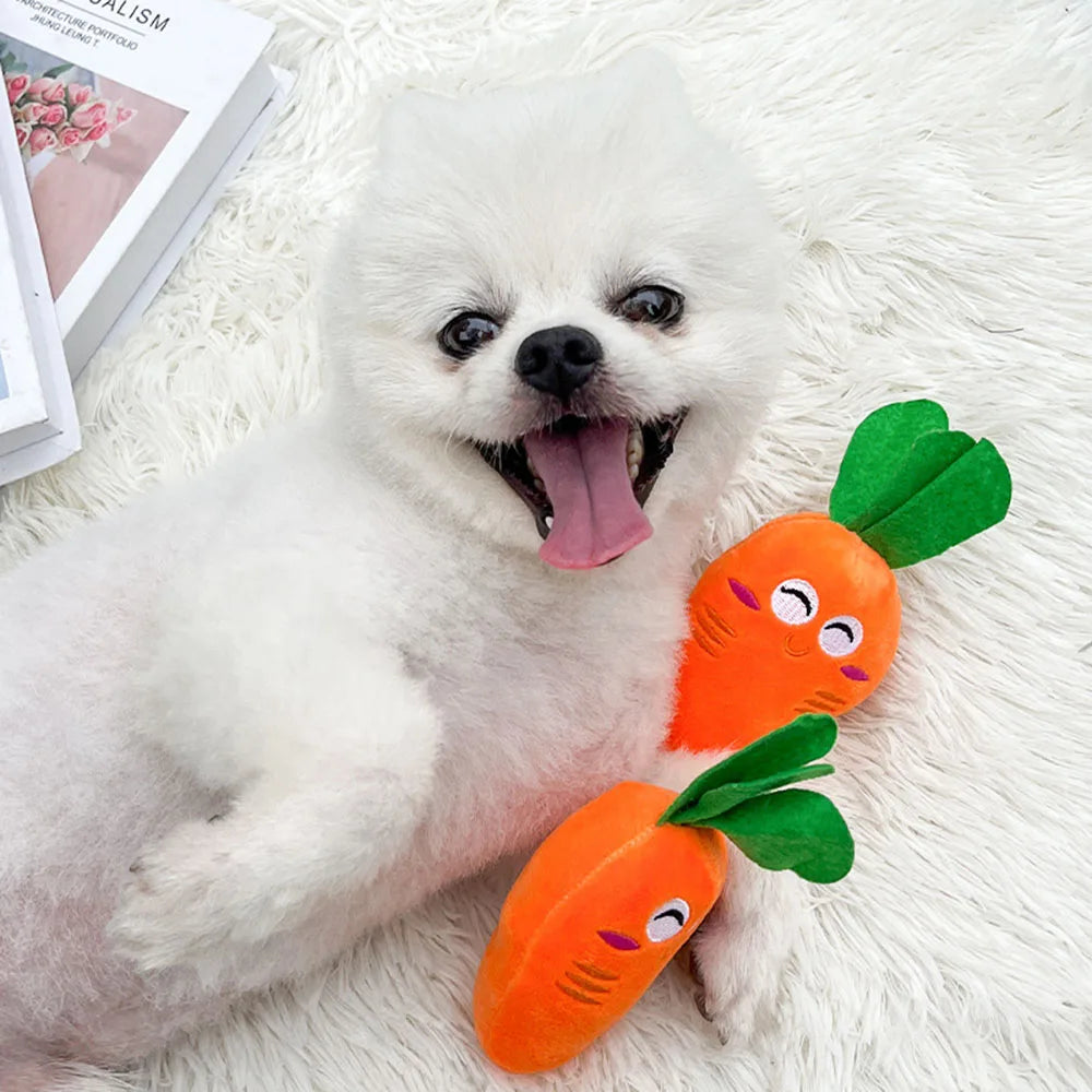 Puppy Dog Plush Squeaky Toy for Small Medium Dogs Cute Bone Carrot Toy for Aggressive Chewers Pet Cat Products Puppy Accessories