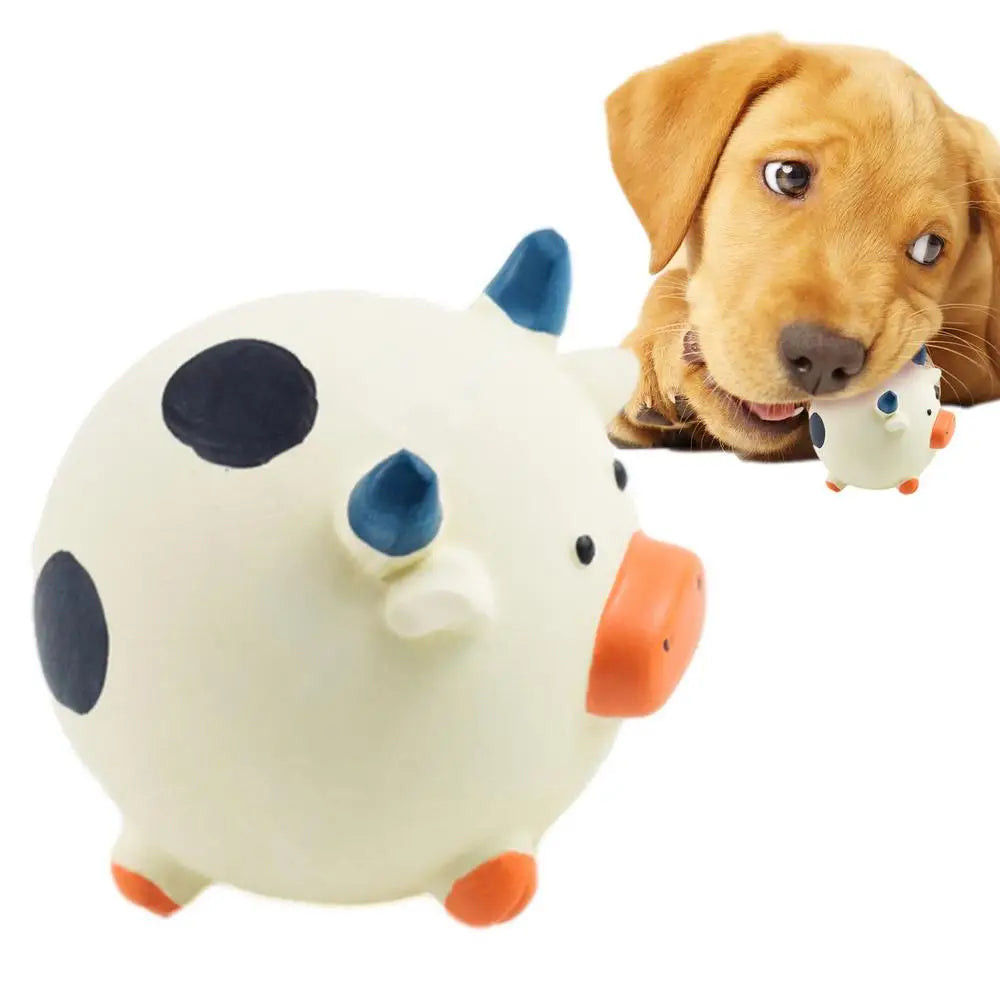 Small Dog Squeaky Toys Round Cartoon Animal Shape Indestructible Dog Teething Toys Reduces Buildup Without Brushing No Stuffing
