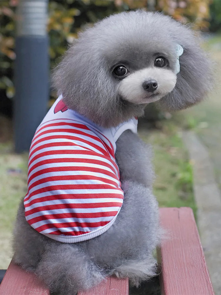 Pet Dog Clothes For Small Dogs Summer Cartoon Vest Clothing Sailor Tie Anchor Print Navy Tie Stripes Cat Dog Breathable T-Shirt
