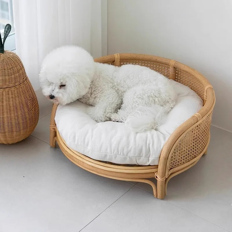 South East Asia Natural Indonesian True Rattan Teddy Nest Summer Cool Round Pomeranian Small Pet Cat Dog Kennel