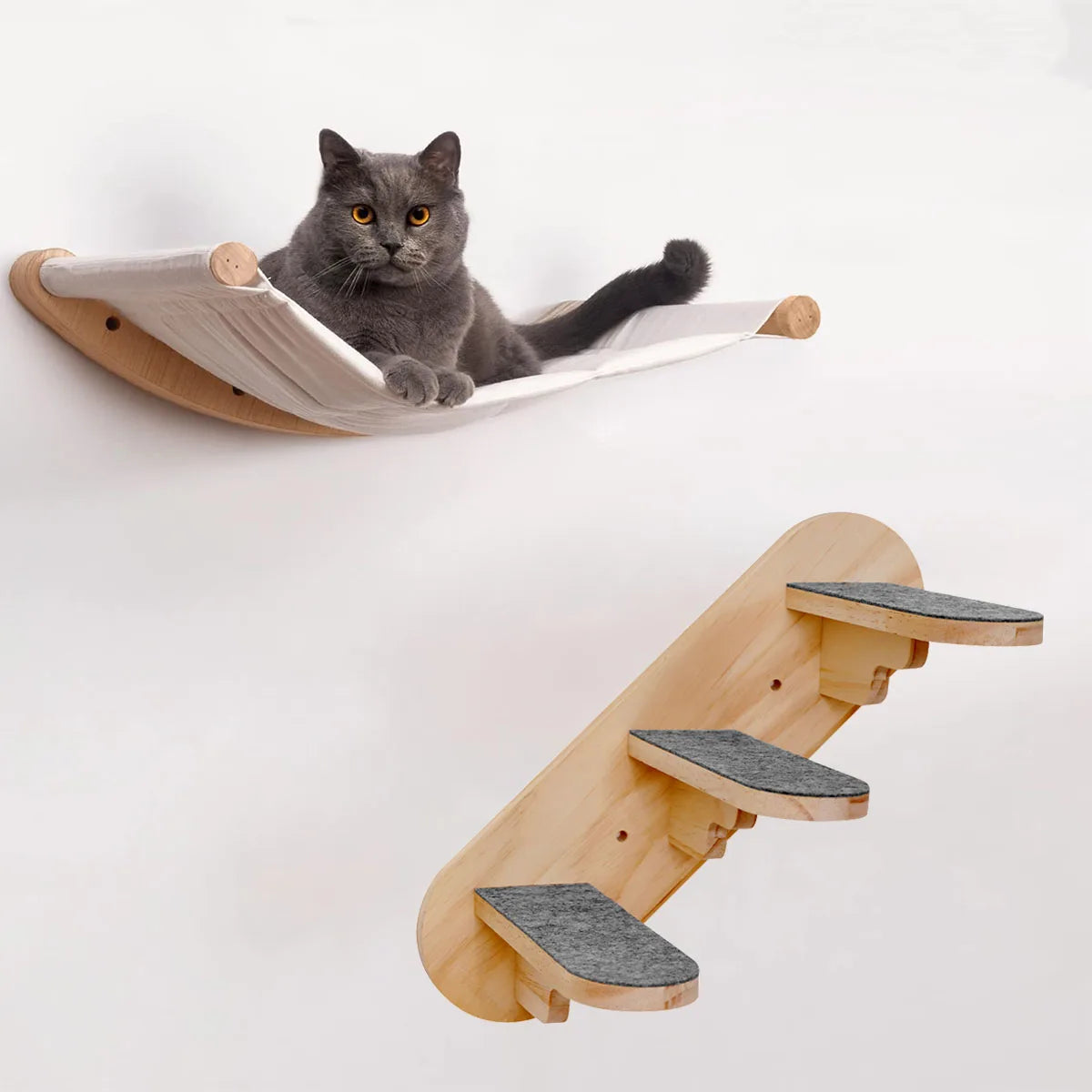 Cat Wall Shelf Perch Cat Stair with Jute Rope Cat Tree Wooden Cat Climbing Steps Kitten Training Tower Platform Pet Furniture