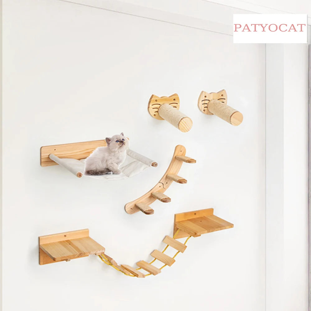 Cat Tree Wall Mounted Cat Hammock & Jumping Platform for Rest with Scratching Post for Climbing and Grinding Claws Cat Furniture