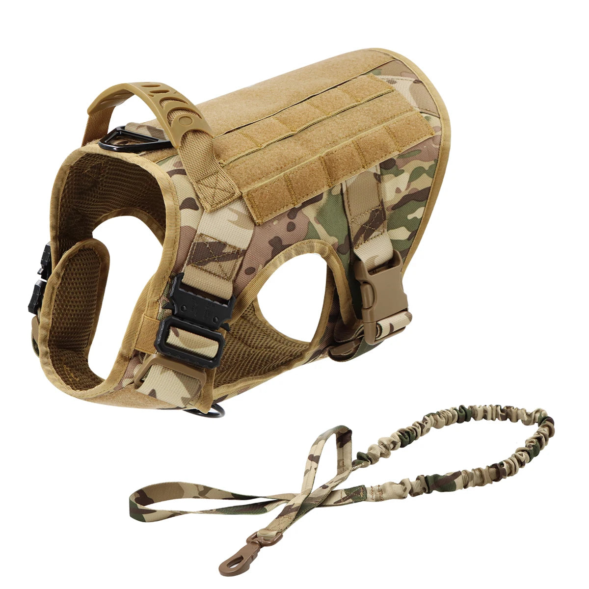 Tactical Training Large Dog Harness Collar Leash Molle Pouches Military Service Dog Vest Heavy Duty Dog Harness for Medium Dogs