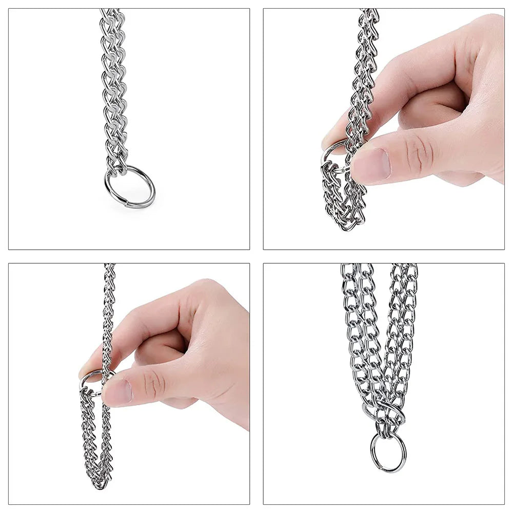 Chain Dog Training Choke Collar Adjustable Double Row Stainless Steel Chain Slip Collar Strong & Durable Dog Slip P Chain Collar