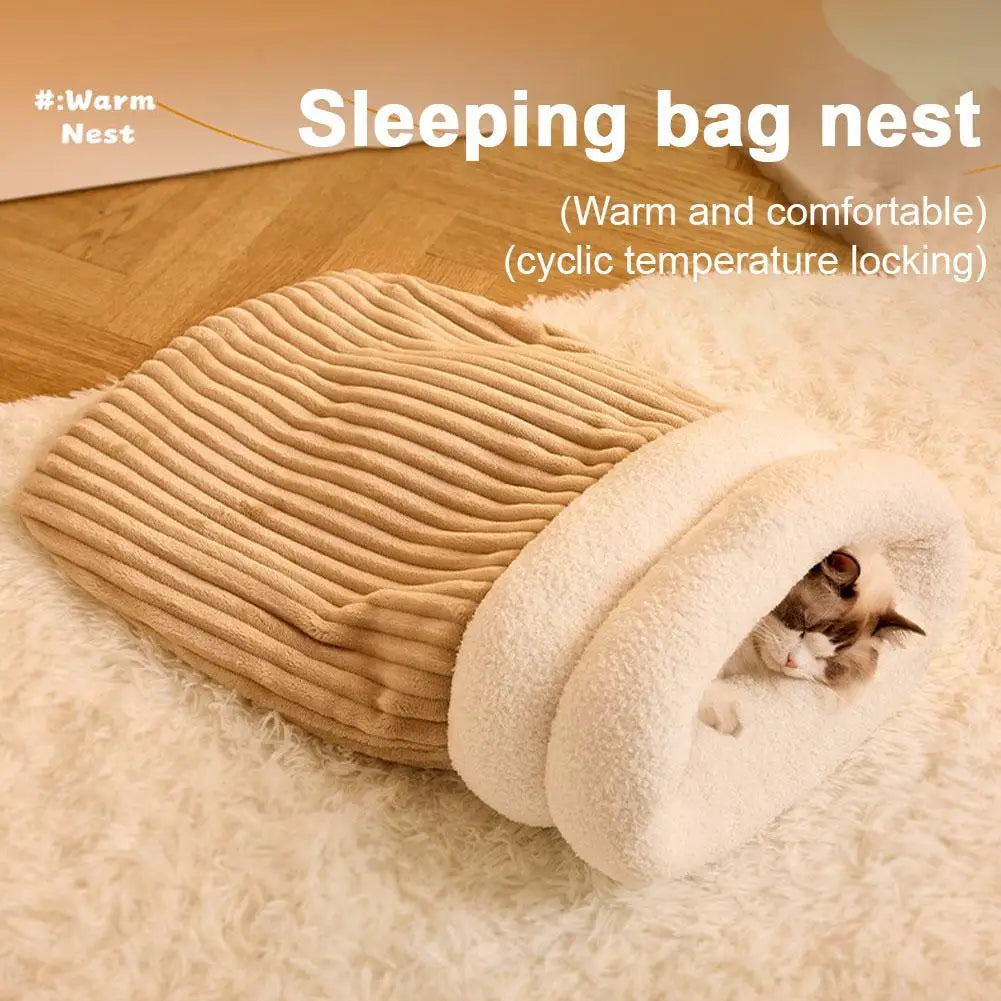 Cat Winter Sleeping Bag Pet Down Sleeping Bag Nest PP Cotton Semi-enclosed Warm And Comfortable Large Pocket Design M/L Cute