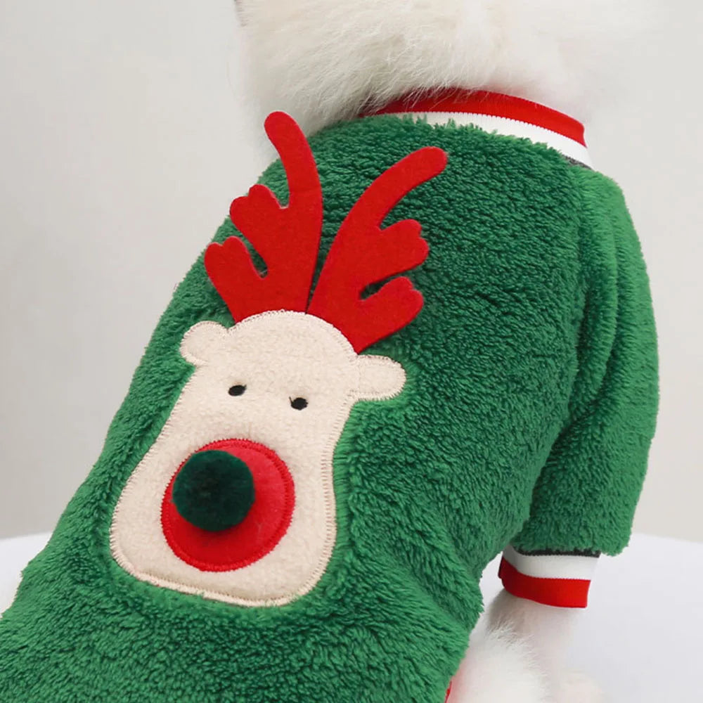Christmas Dog Clothes Hoodie Pet Dog Sweater Flannel Antlers Scarf Winter Warm Small Dog Outfit Cat Hooded Clothing Costume Coat