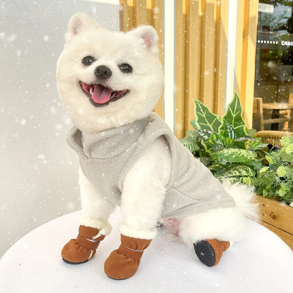 Solid Chamois Velvet Dog Socks Winter Outdoor Walking Chihuahua Non Slip Shoes for Puppy Soft Warm Accessories Feet Protector