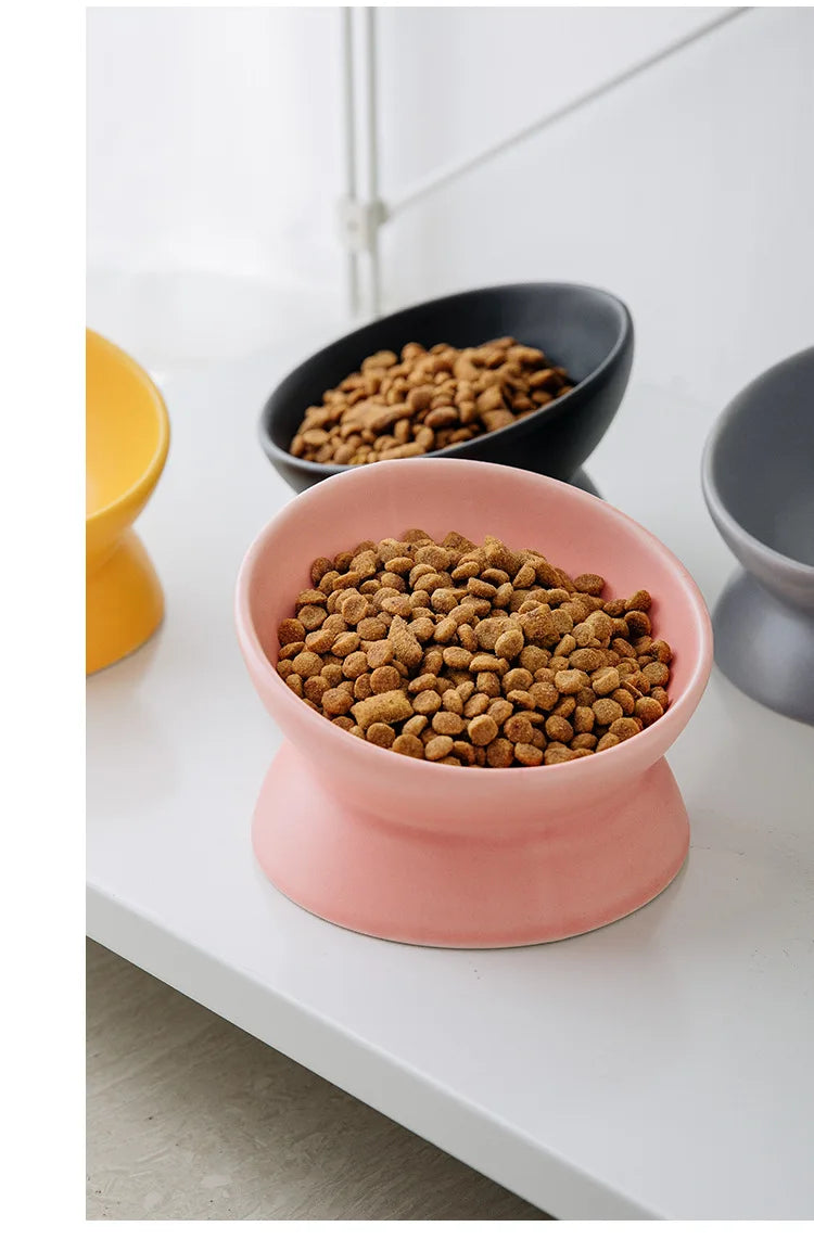 Ceramic bowl, cat bowl, dog bowl, pet bowl, slanted mouth, high foot protection, cervical spine, dog, cat, food bowl, pet suppli