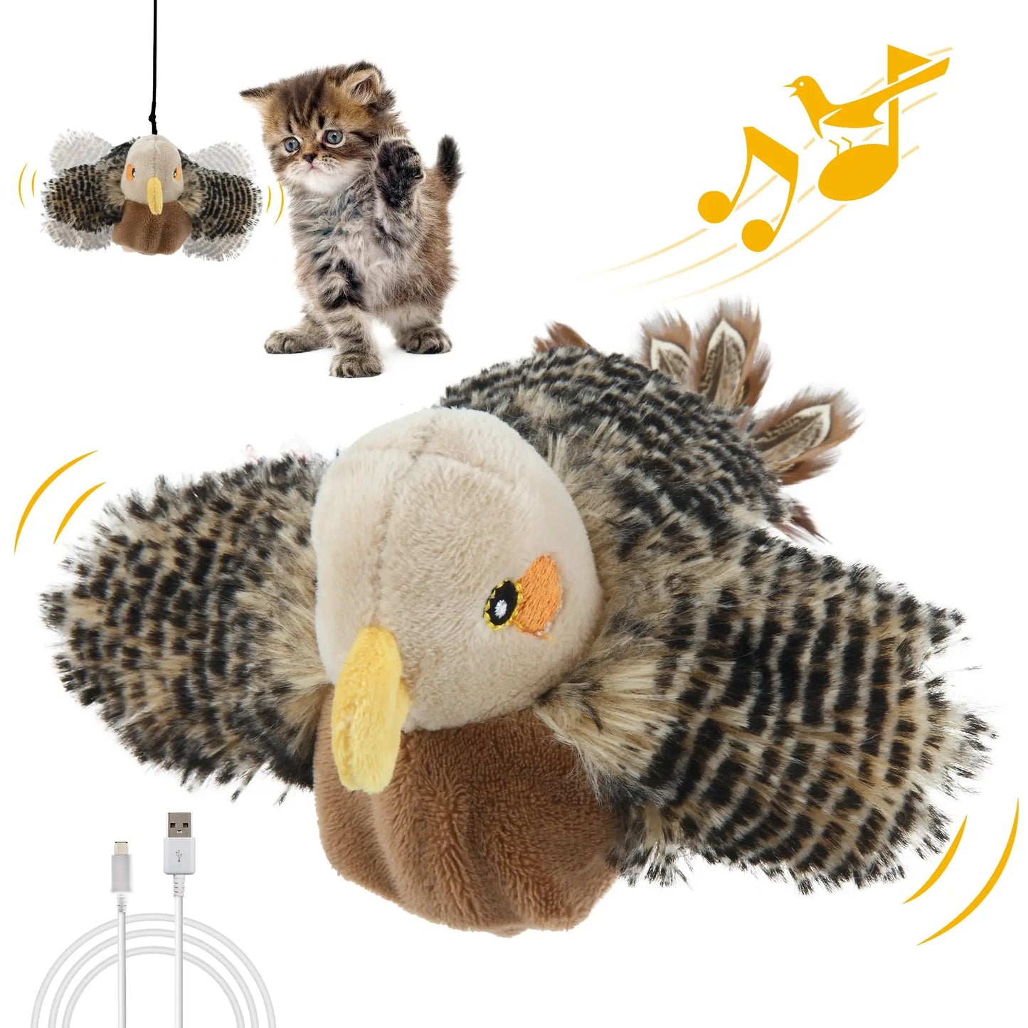GiGwi Sound Bird Toy Cat Feather Toys Cat Feather Toys Interactive Cat Toy With Sounds Sound Toys Brown Bird, Hedgehog, Mouse