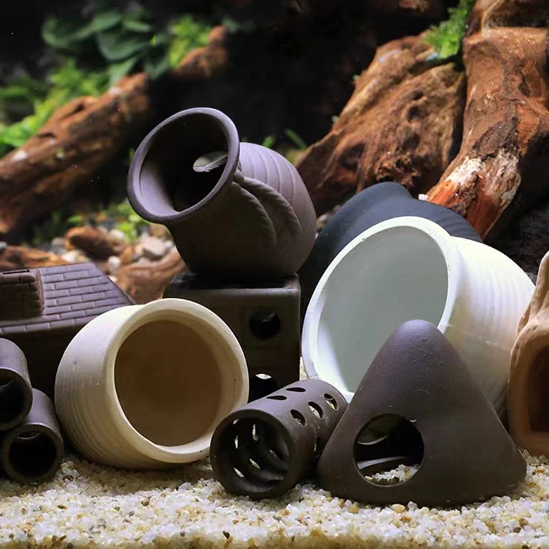Great Ceramic Aquarium Decoration Fish Shrimps Shelter House Pottery Scorpion House Canister Simulation Stone Fish Tank Decor