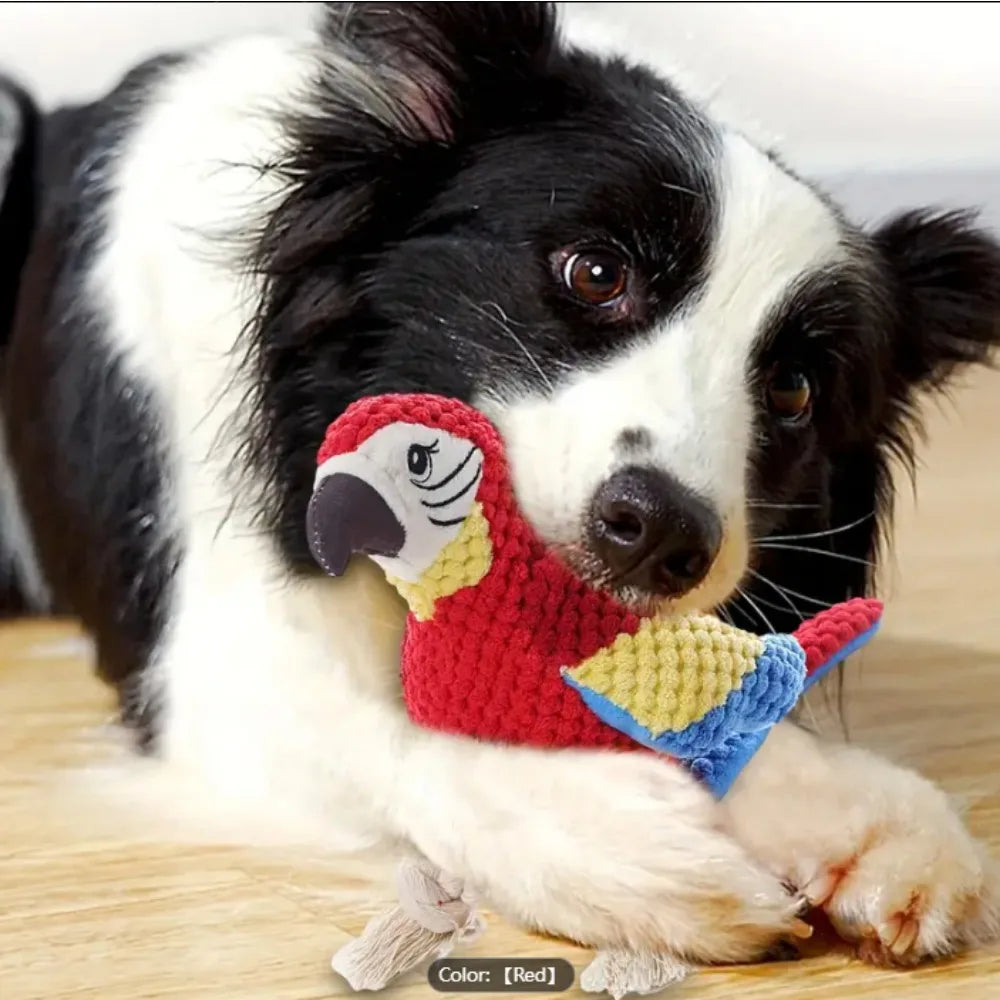A Red Parrot-Shaped Plush Pet Funny Toy That Makes Sounds And Is Designed for Cute Dogs to Chew And Clean Their Teeth Dog Toy