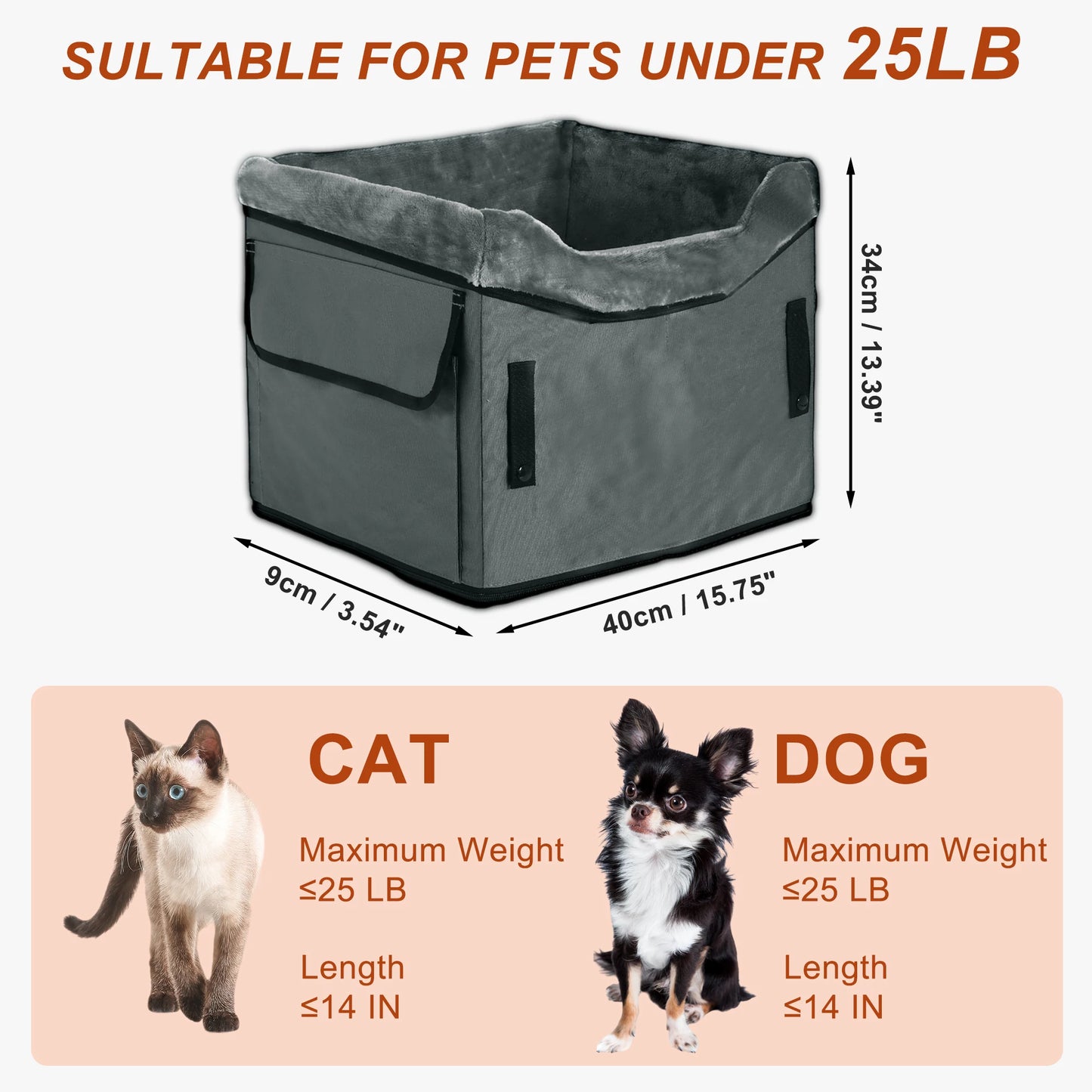UXCELL Fashion Dog Car Seat for Dog Portable Dog Car Travel Bed for Pet Gray Casual Solid Outdoor Oxford Cloth Mats