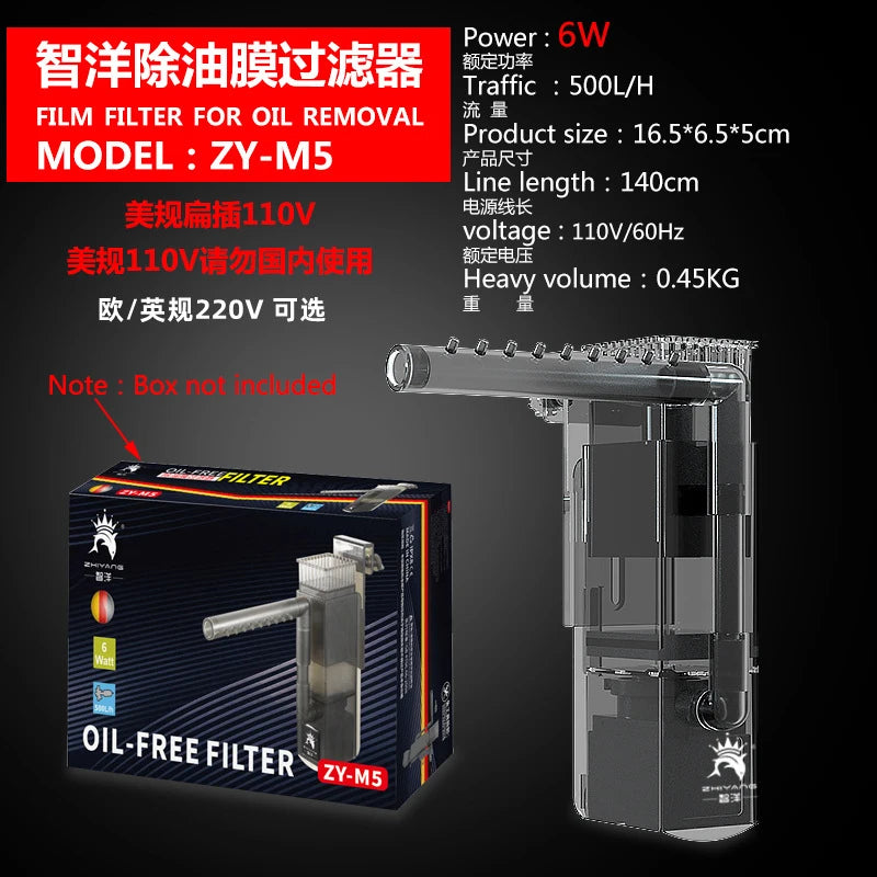 6W Aquarium Surface Oil Skimmer Filter Mute Auto Oil Film Processor Remove Tool for Aquarium Fish Tank Water Filtration 220-240V