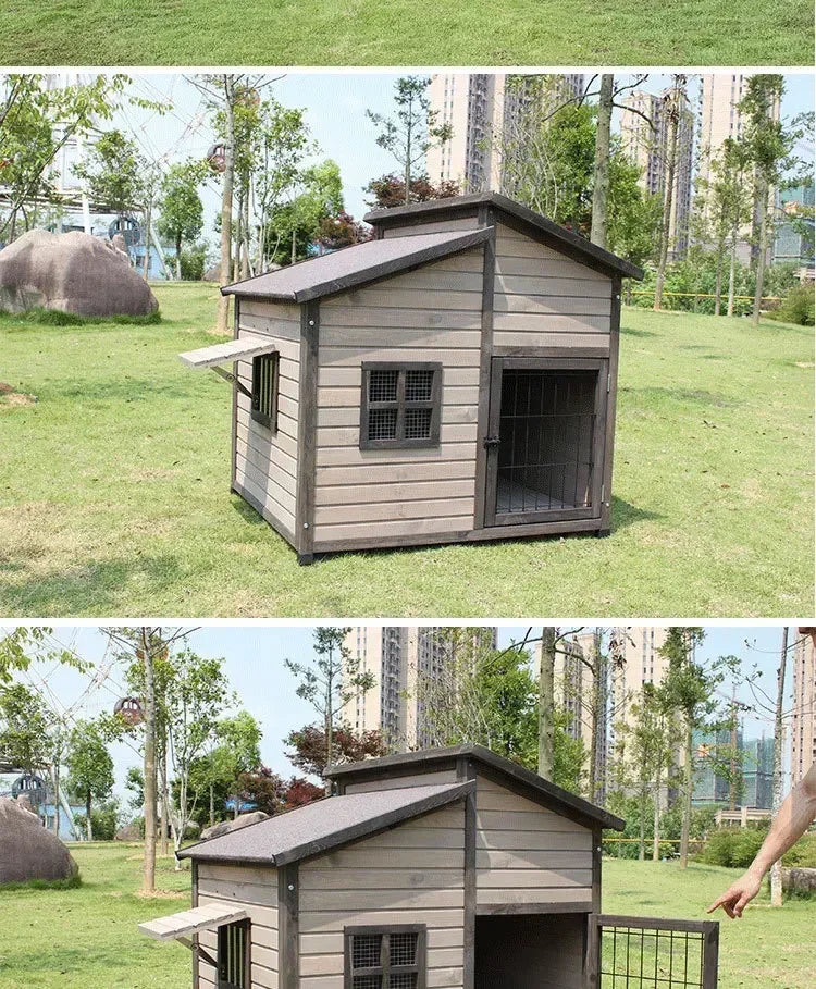 Solid Wooden Dog House Outdoor Double Top Outdoor Dog Crate Rainproof Golden Retriever Crate Extra Large Universal Dog House