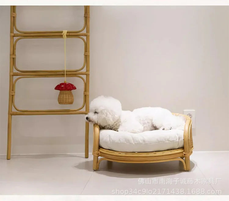 South East Asia Natural Indonesian True Rattan Teddy Nest Summer Cool Round Pomeranian Small Pet Cat Dog Kennel