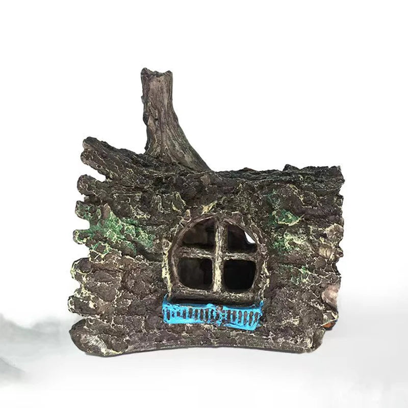 Resin Aquarium Ornaments Decorations Artificial Bark House Cave Landscaping Accessories For Fish Tank Aquarium Background