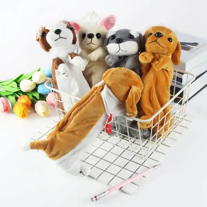 1PC Estuche de lápices de felpa suave para niños y niñas, bolsa de bolígrafos de simulación , lindo perro, papelería escolar