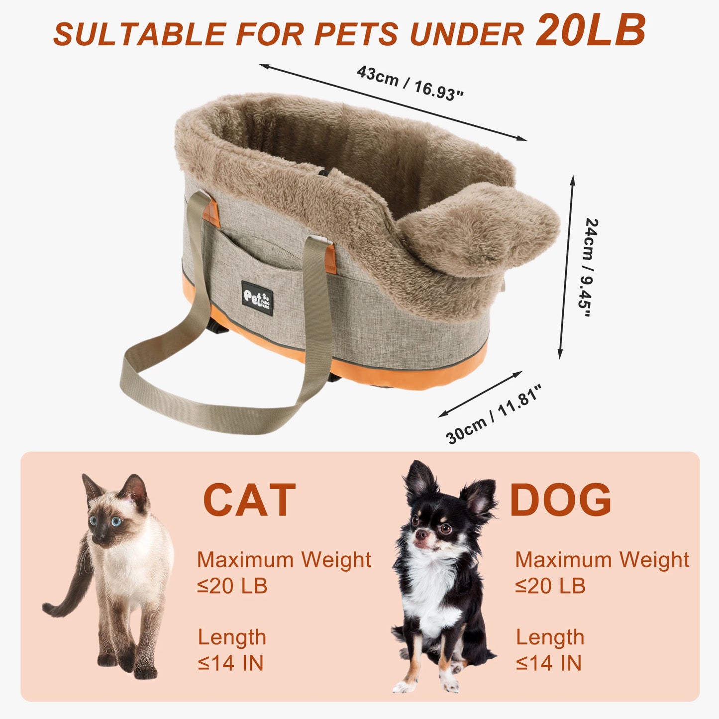 UXCELL Console Dog Car Seat Dog Beds Dog Mats Portable Booster Washable Front Seats for Small Pets Warm Sofa for Dogs Cats