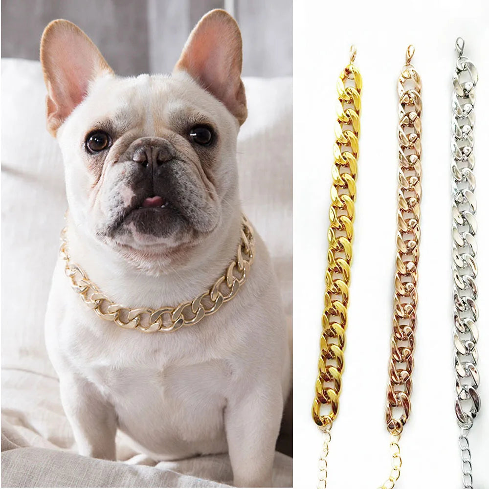 Gold Pet Cat Dog Collar Adjustable Light Plastic Small Dog Cuban Link Collar for Bulldog Puppy Necklace Pet Apparel Accessories