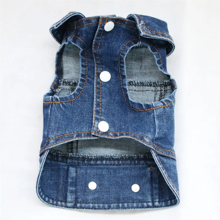 Dark Washed Dog Denim Jacket for Small Medium Dogs, Puppy Sleeveless Jeans Coat with D Ring Chihuahua Yorkie Clothes Pet Apparel