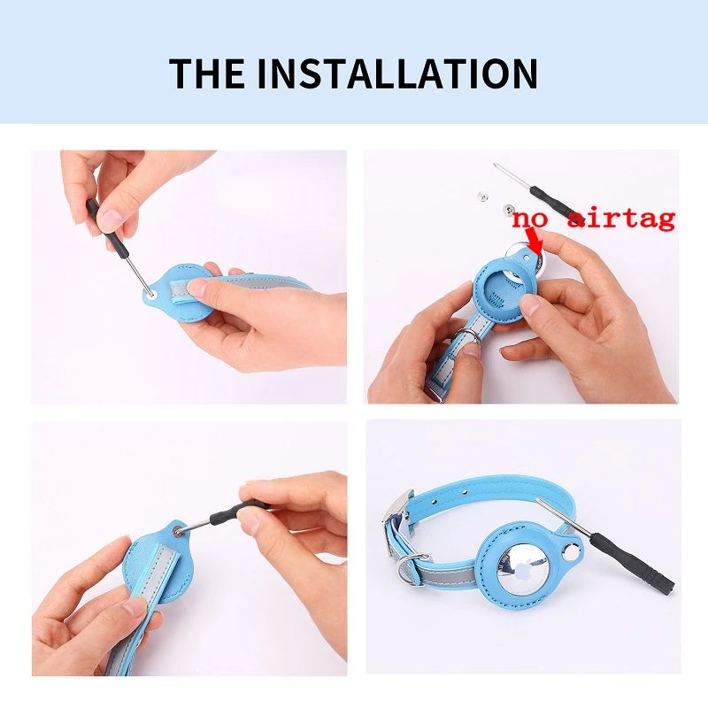 Adjustable Leather Pet Collar for Apple Airtag, Location Tracker, Dog, Cat, Anti-lost, Reflective Protection Case,Dog Products