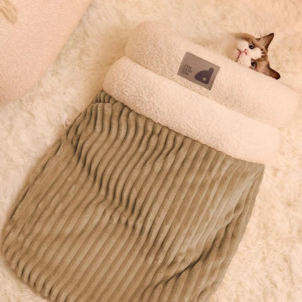 Cat Winter Sleeping Bag Thickened Warm Cat Snuggle Sack 360 Wrap Comfortable Cat Beds For Indoor Cats Washable Soft Plush House