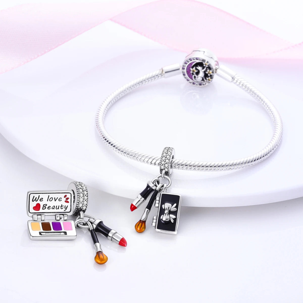 MULA 1PC Coffee Pet Moon Star Silver Plated Pendant Fit Original Snake Chain Charm Bracelet DIY Women Jewelry Gift