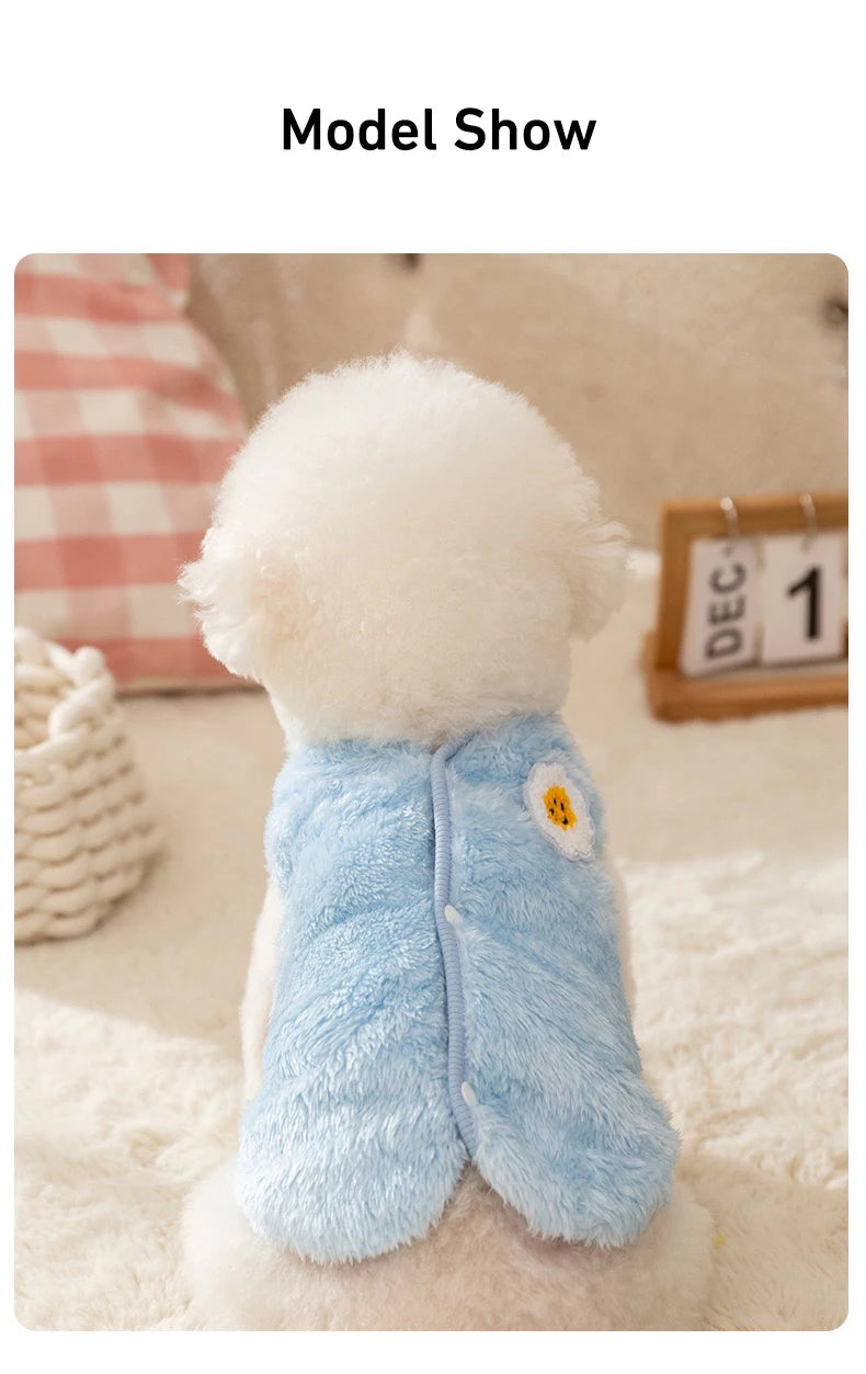 Solid Pink Fluffy Pet Dog Winter Clothes Flower Decorate Breathable Warm Cat Overalls Unisex Yorkshire Autumn Small Puppy Vests